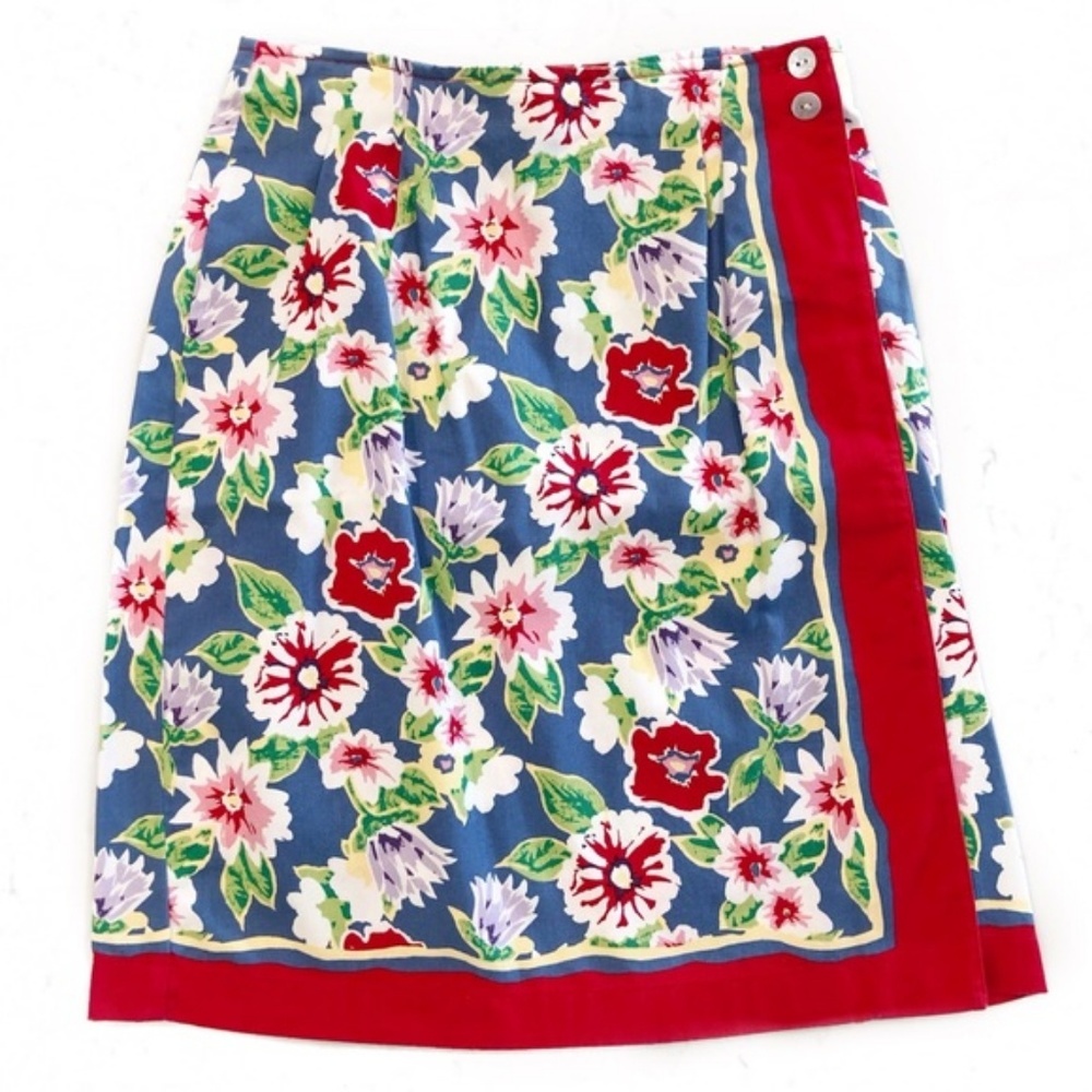 Talbots 90s Vintage Floral Cottage Core Cotton Wrap Skirt Women’s Size 4 Petite